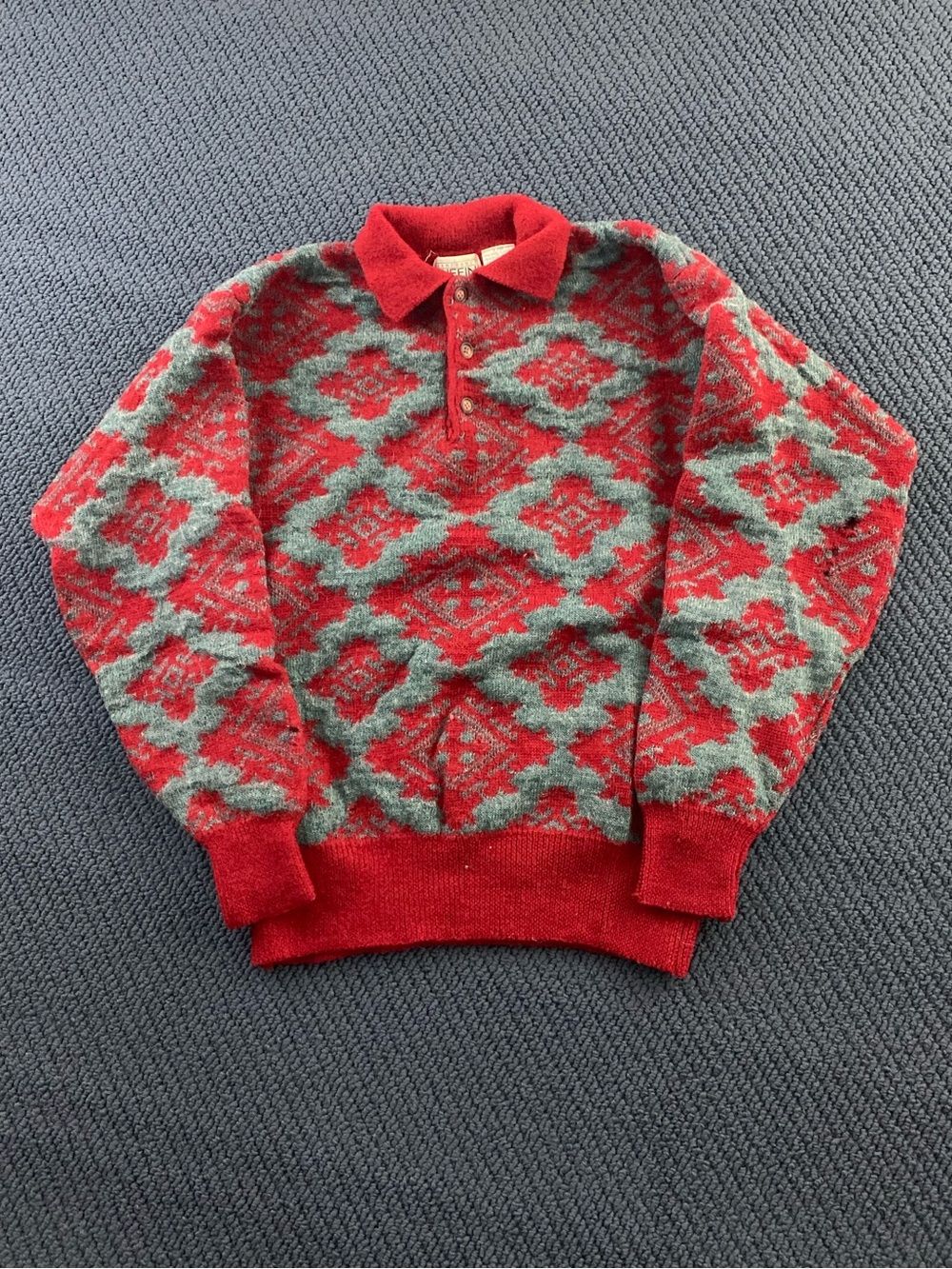 Vintage Wool Blen Textured Pattern Collar Sweater